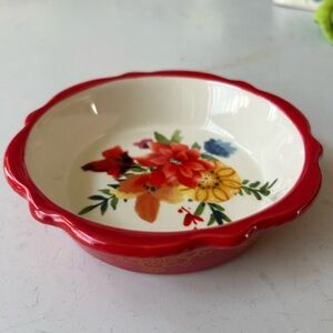 Pioneer Woman Winter Bouquet Mini Pie Plate, 5" Stoneware Dish, Red Floral